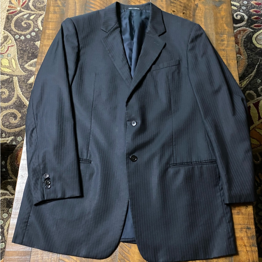 Neiman Marcus Armani Collezioni Sz 44L Stripe Sportcoat 100% Wool Navy